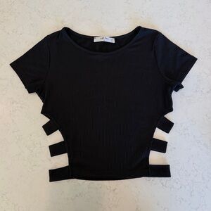 Wild Love Black Ribbed Side Cutout Crop Top Size M Festival Y2K